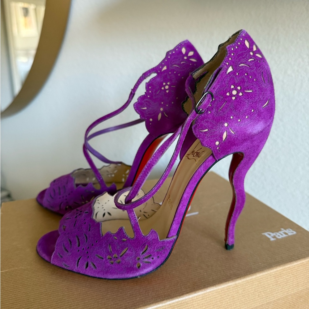 Christian Louboutin Enchantee Purple Suede Wiggly Heels 38